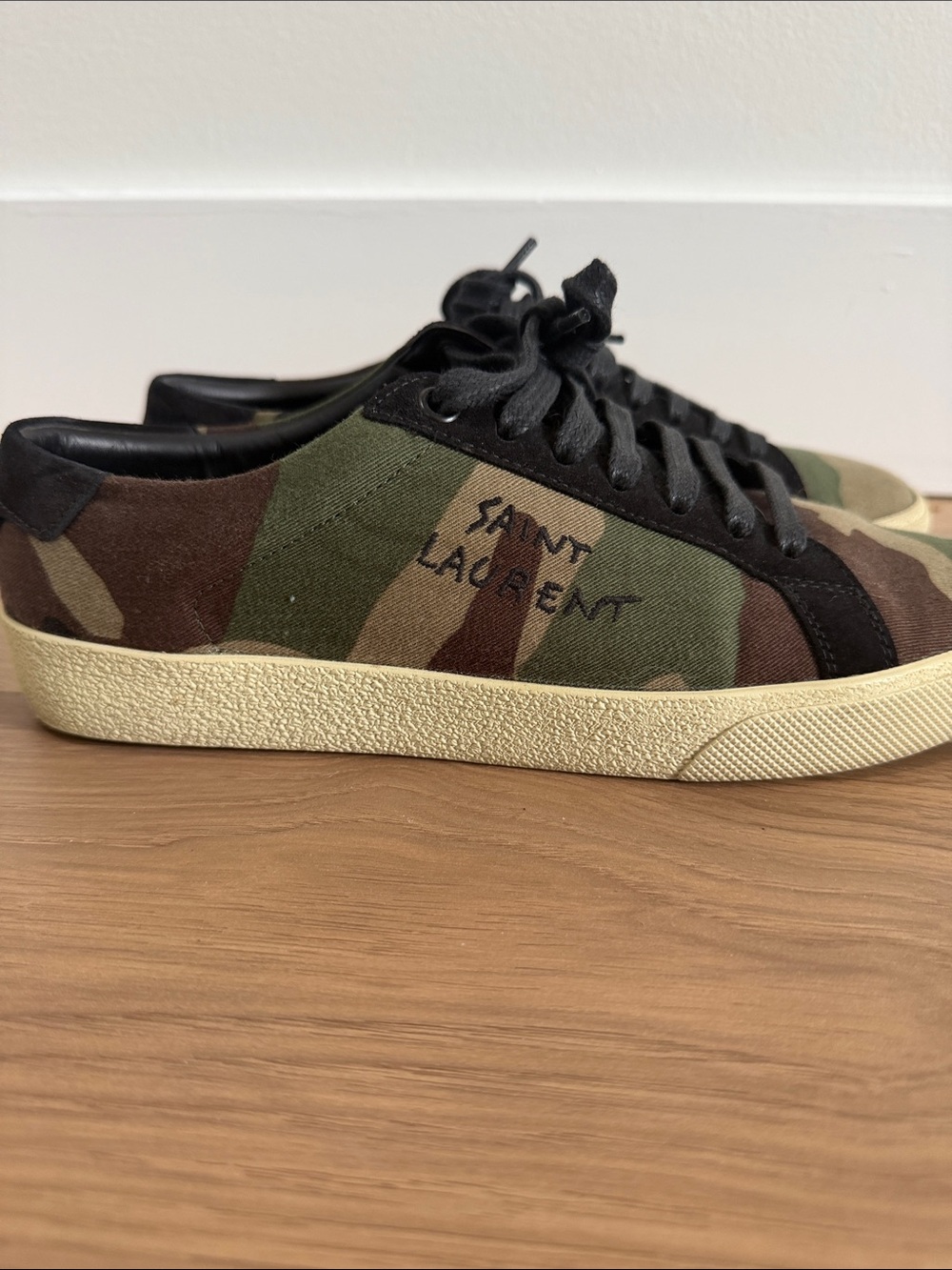 Saint Laurent Camouflage Low-Top Sneakers in Green/Brown/Black